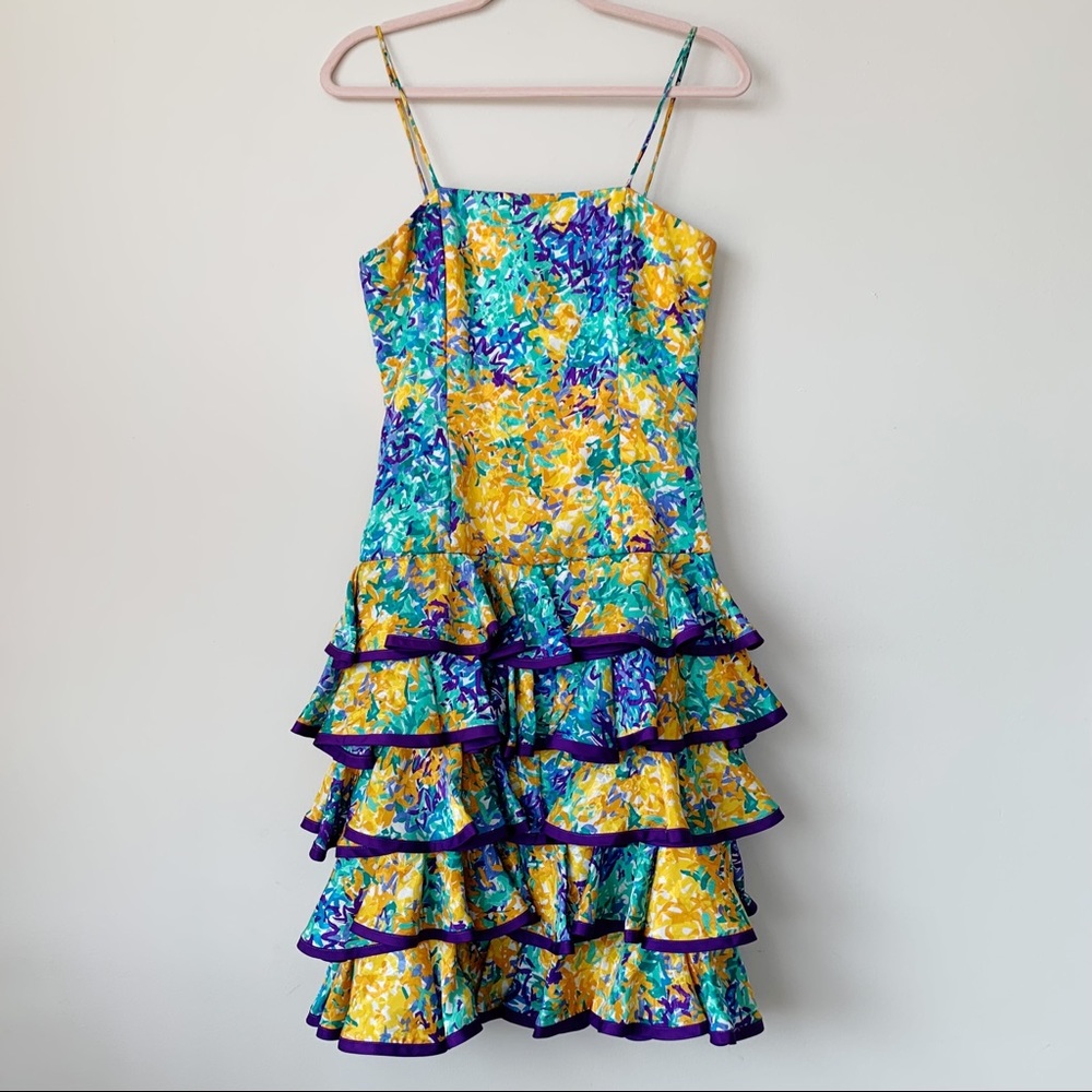 Susan Freis Vintage 80s Tiered Ruffle Prom Dress Size Medium